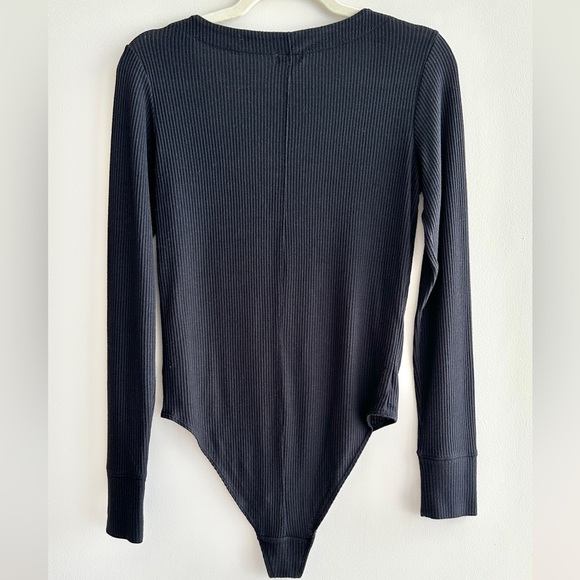 Faherty Legend™️ Rib Monroe Bodysuit, Black, Ribbed Long Sleeve, Size Large - Picture 16 of 16